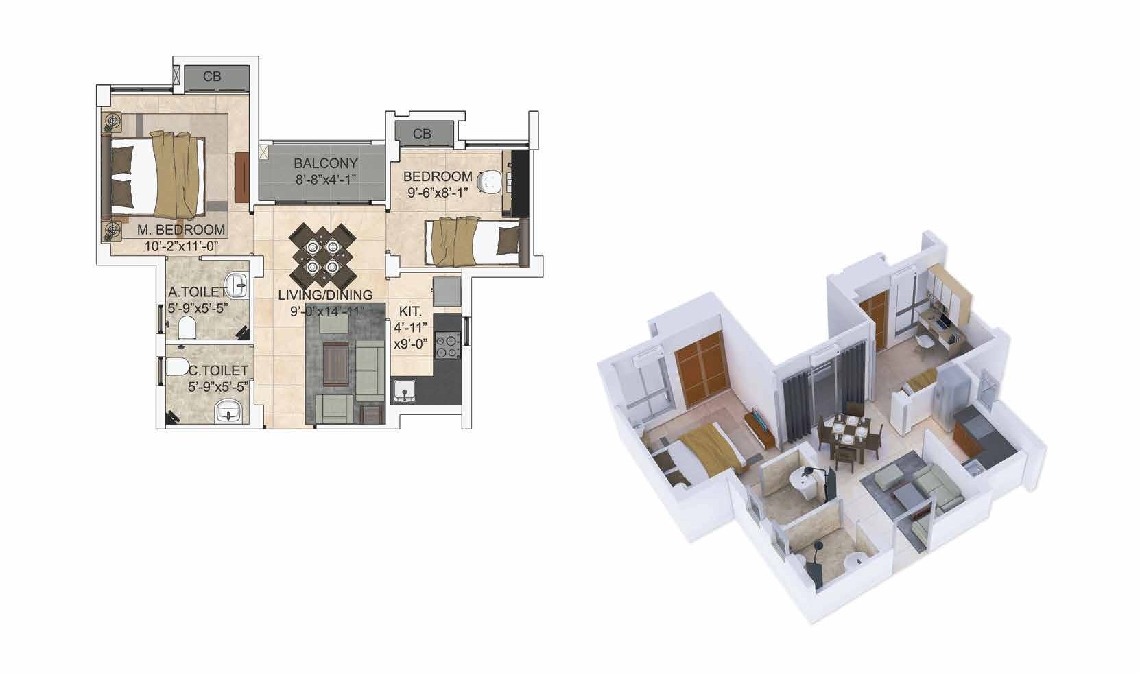 2BHK 740 SQ.FT.