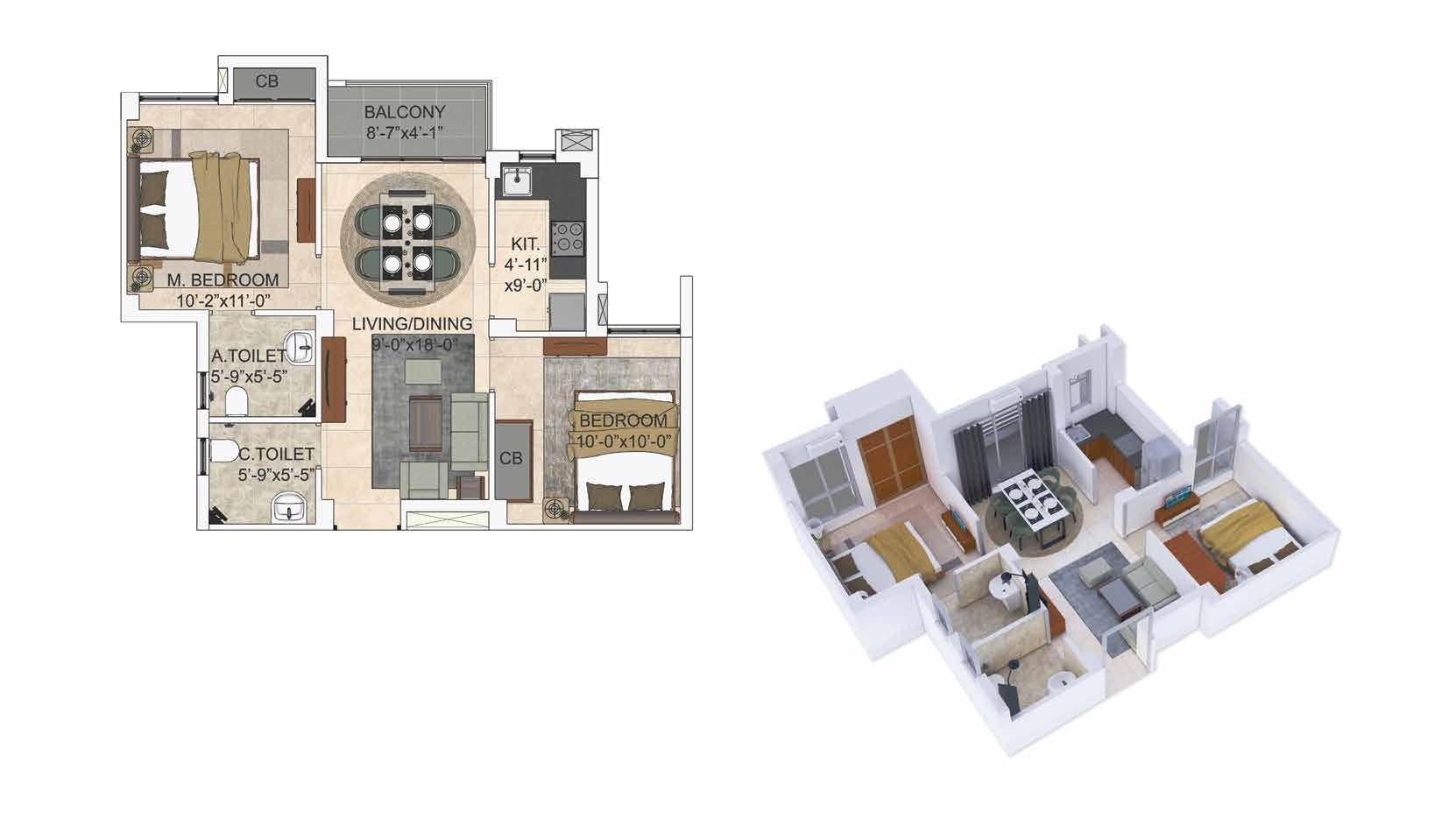 2BHK 810 SQ.FT.