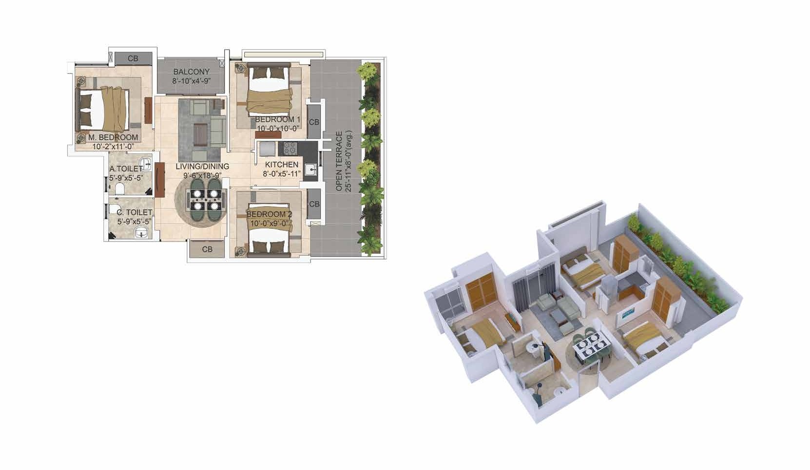 3BHK 1155 SQ.FT.