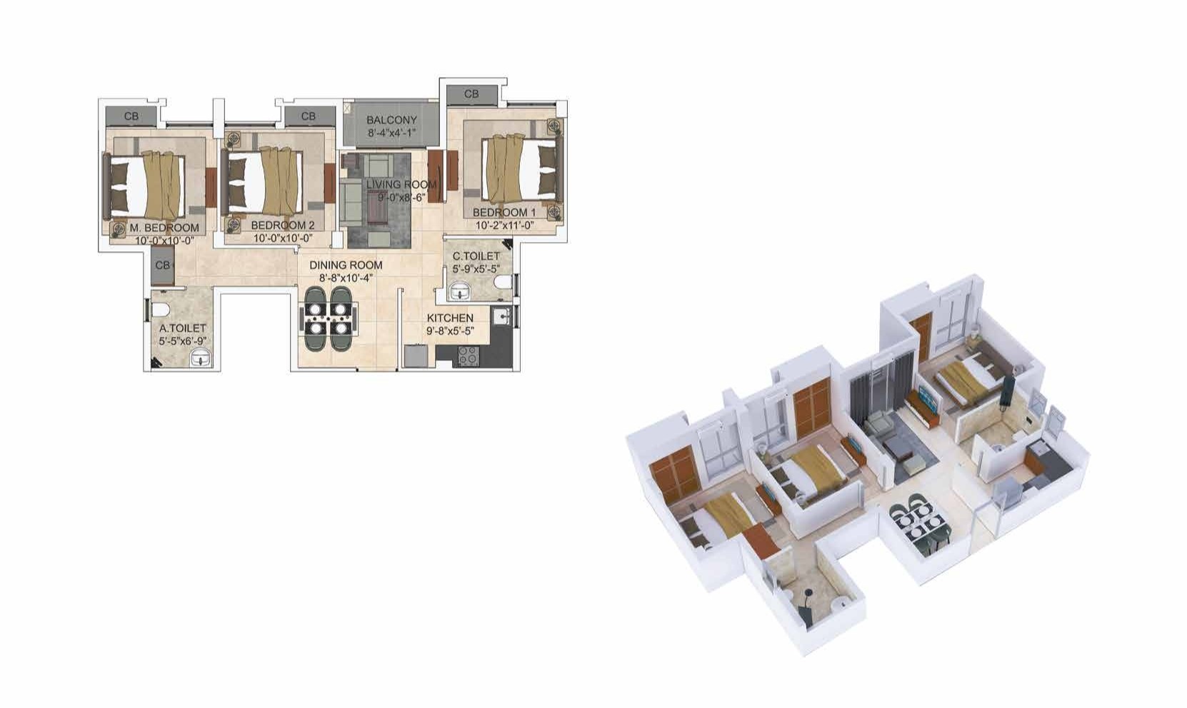 3BHK 1095 SQ.FT.
